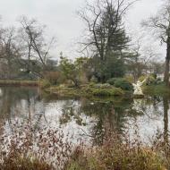 Blick auf den großen Teich - im Hintergrund ist die neue Orangerie zu sehen - Winter in der Kölner Flora (10.01.2020)