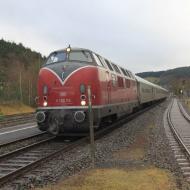 V200 116 als Ersatzlok beim Adventsdampf auf der Oleftalbahn - Foto zeigt den Start im Bahnhof Kall (22.12.2013)