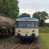 der Bahnhof von Kahlenborn wird auch zum Parken von Güterwagen genutzt - unterwegs auf der Kasbachtalbahn